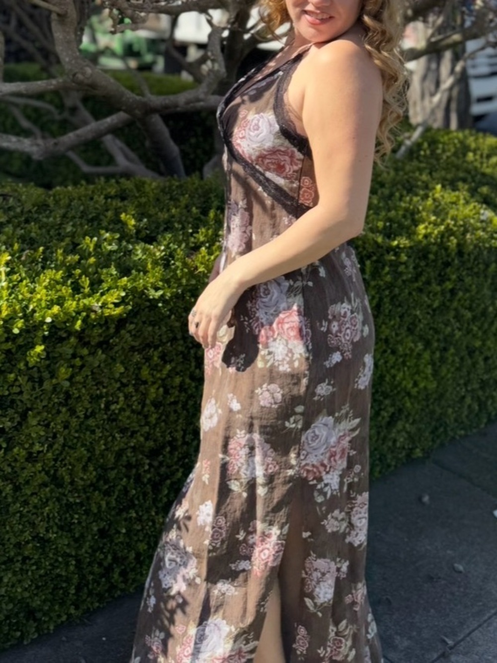H&M Brown Floral Maxi Slip Dress